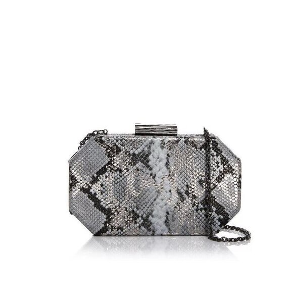 SONDRA ROBERTS python snake women's box clutch shoulder bag-GRAY - Picture 1 of 11